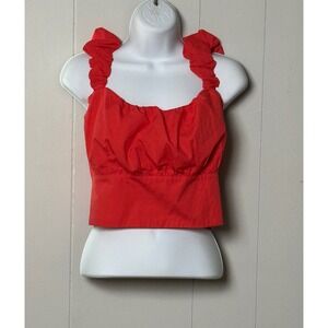 Abercrombie & Fitch Women's Red Ruffle Strap Smocked Back Crop Top Size XL